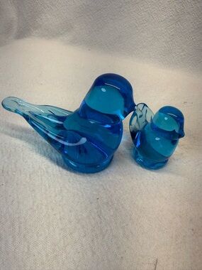 VINTAGE Set of Two “Blue Birds Of Happiness” Cobalt Blue UV Reflective Glass